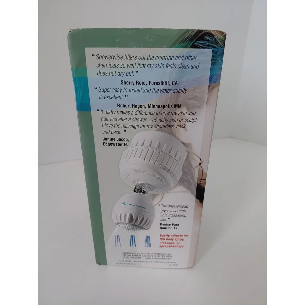 Deluxe Showerwise Filtration System Reduces Chlorine 1195 Massage Showerhead New